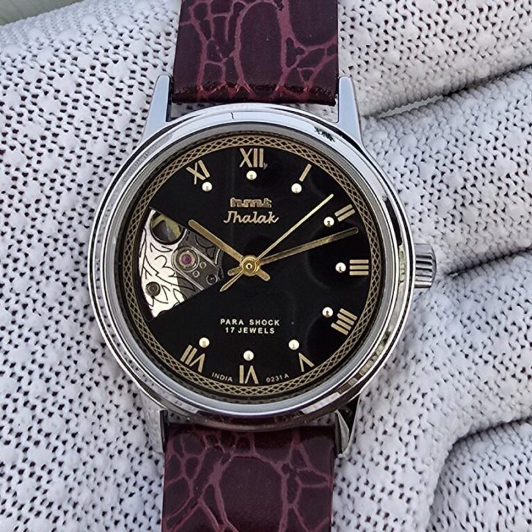 HMT Jhalak hand winding Open Heart Men steel 17 Jewels Vintage Wrist watch Black Dial