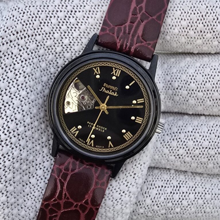 HMT Jhalak hand winding Open Heart Men steel 17 Jewels Vintage Wrist watch Black Dial