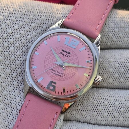 HMT Pilot Para shock hand wanding Men steel 17 Jewels Vintage Wrist watch pink Dial