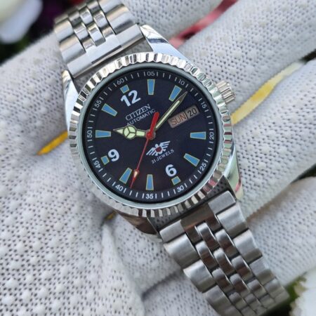 Citizen Automatic Men's steel day date 21 Jewels Tranparent Back Vintage Refurbished Mod Wrist watch