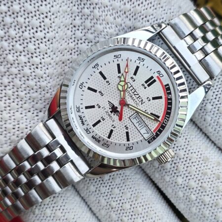 Citizen Automatic Men's steel fluted Basel 21 Jewels  Day-Date Transparent back Mod Wrist watch