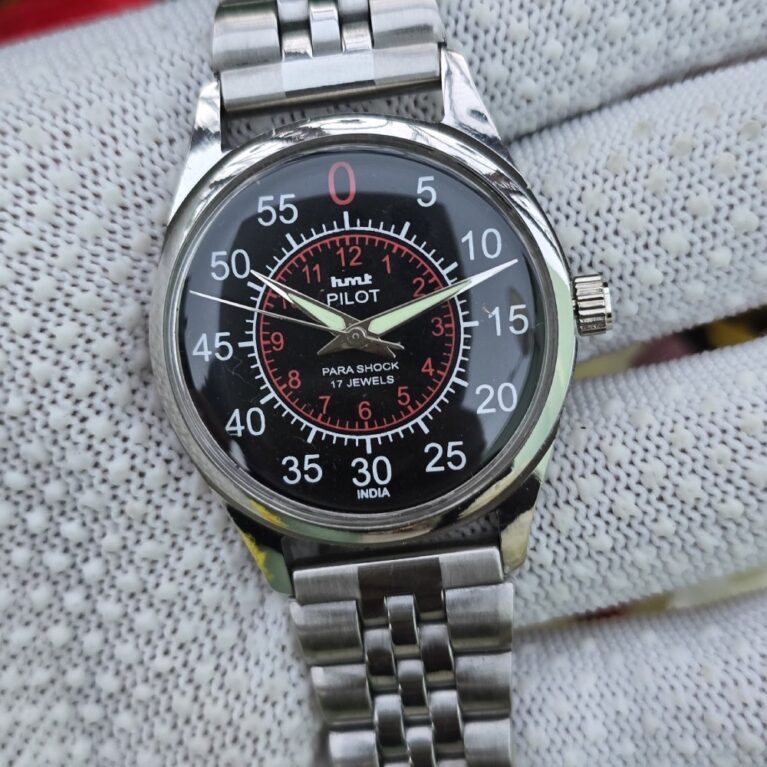 HMT Pilot style hand wanding Men's steel transparant back 17 Jewels Mod Wrist watch