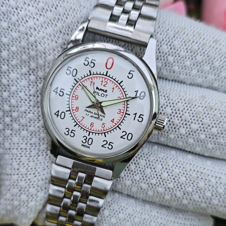 HMT Pilot vantage hand wanding wristwatch man's transparant back 17 Jewels Mod Wrist watch