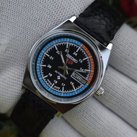 Seiko 5 Automatic Men steel back 17 Jewels vintage japanese Refurbished Mod Wrist watch champagne Black dial