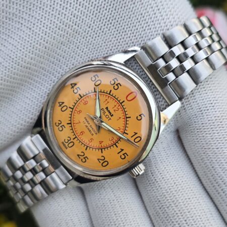 HMT Pilot hand winding Men steel transparant back 17 Jewels Mod Wrist watch Yellow  Dial
