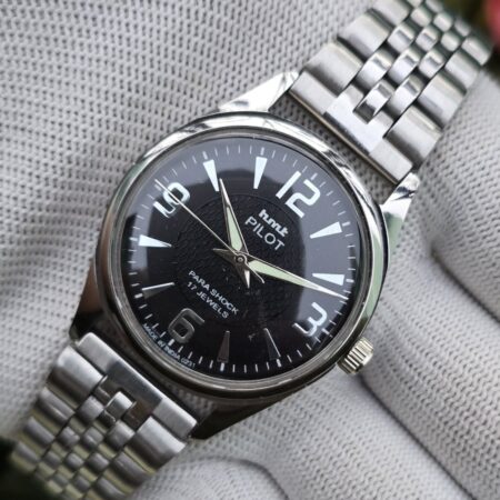 HMT Pilot hand winding Men's steel transparant back 17 Jewels Mod Wrist watch Black Dial