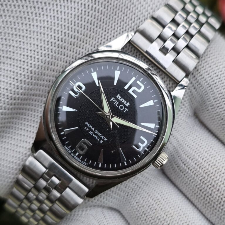 HMT Pilot hand winding Men's steel transparant back 17 Jewels Mod Wrist watch Black Dial