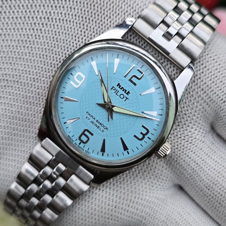 HMT Pilot hand winding Men's steel transparant back 17 Jewels Mod Wrist watch Tiffany Blue Dial