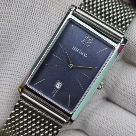 Seiko Tank Quartz Men's Silver tone Date-display Roman Silver dial Mod wrist watch
