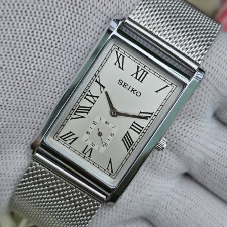 Seiko Tank Quartz Men's silver tone Sub-Second Roman White dial Mod wrist watch