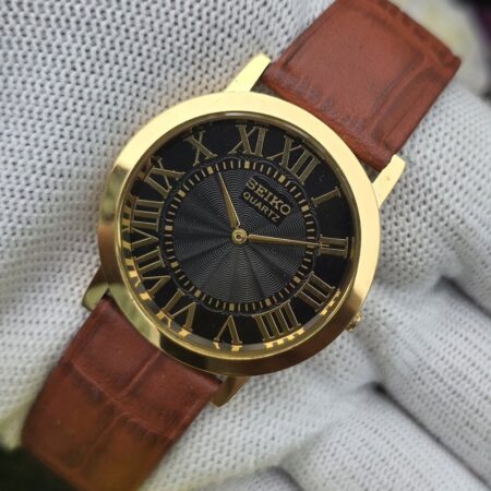 Seiko Quartz Slim Men's Gold tone black dial Mod wrist watch