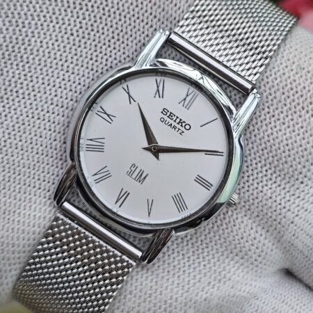 Seiko Quartz Slim Men's Silver tone White dial Mod wrist watch