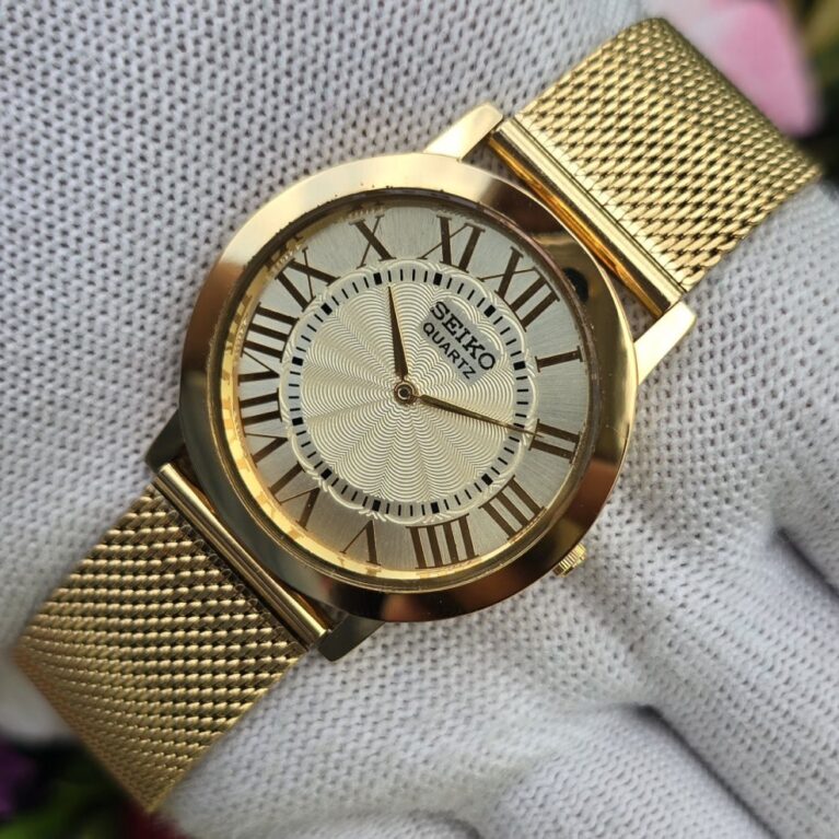 Seiko Quartz Slim Men's Gold tone White dial Mod wrist watch