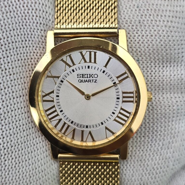 Seiko Quartz Slim Men's Gold tone White dial Mod wrist watch