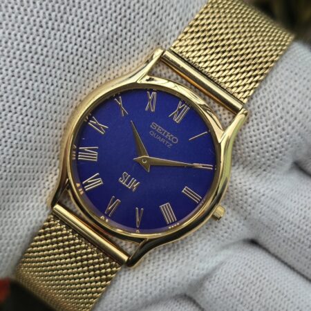 Seiko Quartz Slim Men's Gold tone Blue dial Mod wrist watch