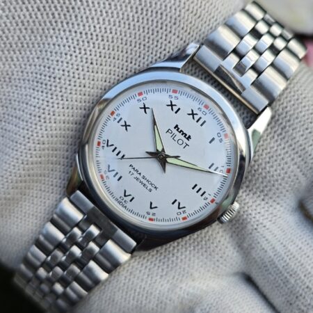HMT Pilot hand winding Men's steel transparant back 17 Jewels Mod Wrist watch White Dial