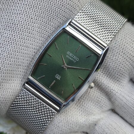 Seiko Tank Quartz Men's Silver tone Roman Green dial Mod wrist watch