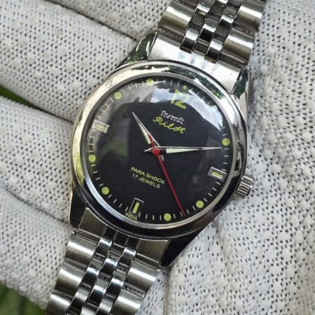 HMT Pilot hand winding Men's steel transparant back 17 Jewels Mod Wrist watch Deep Black Dial