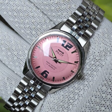 HMT Pilot hand winding Men's steel transparant back 17 Jewels Mod Wrist watch Pink Dial