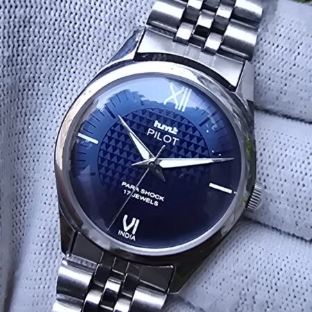 HMT Pilot hand winding Men's steel transparant back 17 Jewels Mod Wrist watch Deep Blue Dial