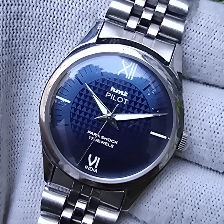 HMT Pilot hand winding Men's steel transparant back 17 Jewels Mod Wrist watch Deep Blue Dial
