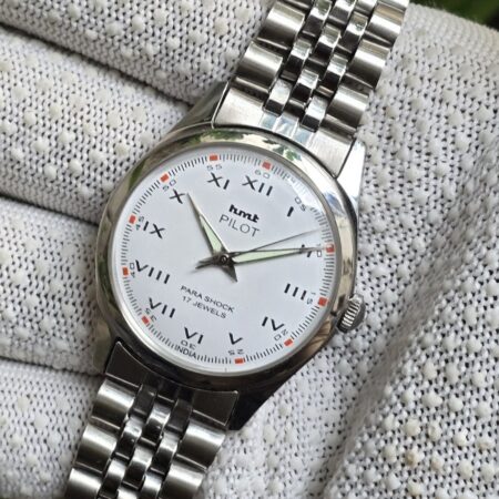 HMT Pilot hand winding Men's steel transparant back 17 Jewels Mod Wrist watch White Dial