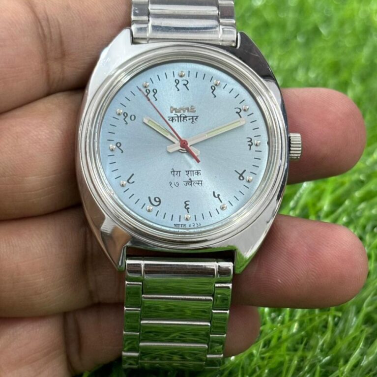 HMT Janata hand winding Men's steel transparant back 17 Jewels Mod Wrist watch Hindi numerals