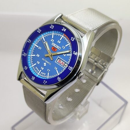 Seiko 5 Automatic Men Steel Day Date 17 Jewels Japanese Mod Wrist Watch