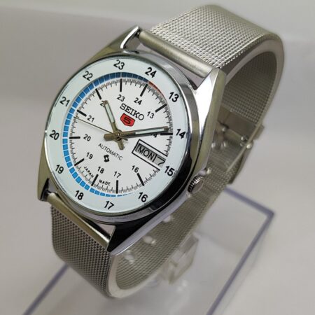 Seiko 5 Automatic Men Steel Day Date 17 Jewels Japanese Mod Wrist Watch